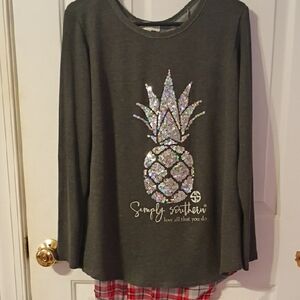Simply Southern Charcoal Long Sleeve with Glitter Pineapple